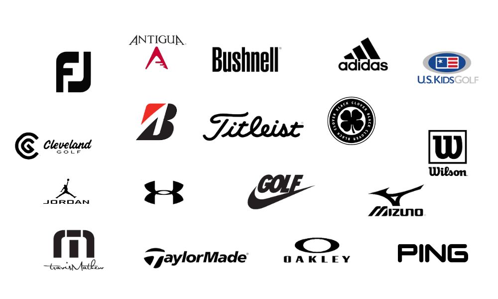 logos of popular brands available at the golf shop