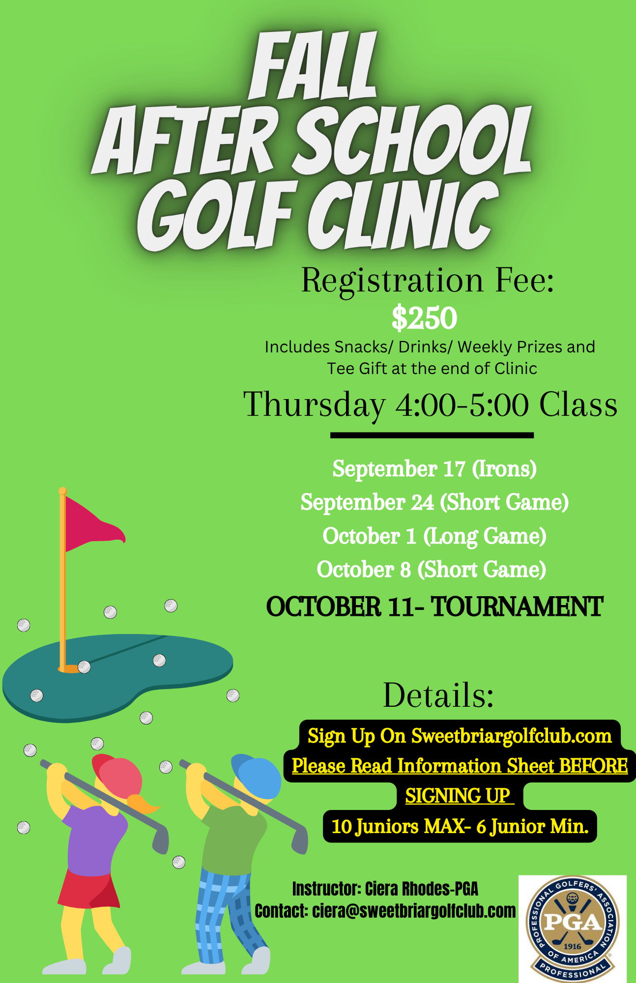 2026 Fall After School Golf Clinics- 4:00-5:00pm